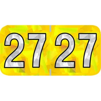 2027 Holographic Aging Labels, 1-1/2" W x 3/4" H, Yellow, 500/Roll - 2027 Holographic Aging Labels – 1 1/2" W x 3/4" H, 500/Roll - Yellow - Image 1