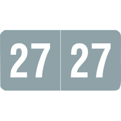 Smead Compatible Yearly Aging Labels, End Tab, 1" W x 1/2" H, Gray/White, 500/Pkg, 2027 - 2027 Smead Compatible Aging Labels – Gray/White - End Tab, 1" W x 1/2" H, Gray/White, 500/Pkg - Image 1