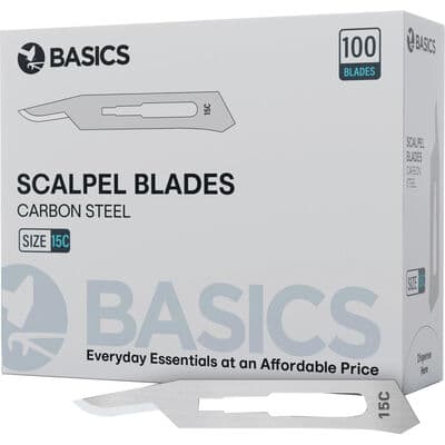 TBS BASICS Surgical Blades, Sterile, Carbon Steel, Size 15C, 100/Box - TBS BASICS Surgical Blades – Sterile, Carbon Steel, 100/Box - 15C - Image 1