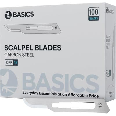 TBS BASICS Surgical Blades, Size 15, Sterile, Carbon Steel, 100/Box - TBS BASICS Surgical Blades – Sterile, Carbon Steel, 100/Box - 15 - Image 1