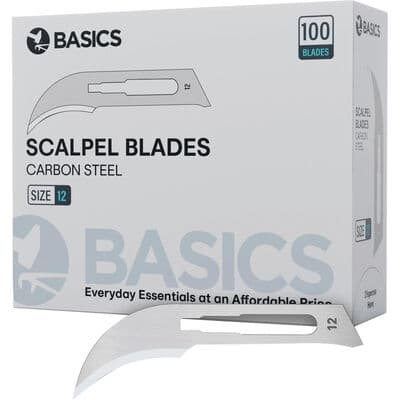 TBS BASICS Surgical Blades, Size 12, Sterile, Carbon Steel, 100/Box - TBS BASICS Surgical Blades – Sterile, Carbon Steel, 100/Box - 12 - Image 1