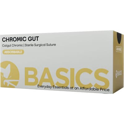 TBS BASICS Chromic Gut Suture, USP 3-0, 18", C-6, 3/8 Circle Premium Reverse Cutting 19 mm Needle, 12/Pkg - TBS BASICS Chromic Gut Sutures – Gold, C-6, 3/8 Circle Premium Reverse Cutting 19 mm Needle, 12/Pkg - USP 3-0, 18" - Image 1