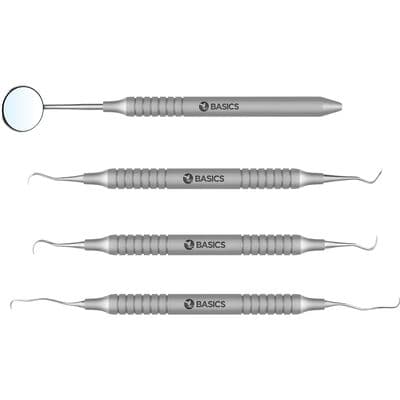 TBS BASICS Dental Hygiene Instrument Kit, 5 Pieces per Package, Includes Explorer, Scalers, Mirror Handle and Front Surface Mirror thumbnail 2