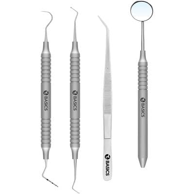 TBS BASICS Dental Exam Kit, 5-Piece, Includes Explorer, Pliers, Mirror Handle, Mirror, Excavator - TBS BASICS Dental Exam Kit - TBS BASICS Dental Exam Kit - Image 1