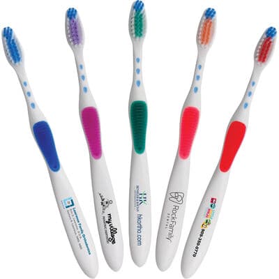 Rubber Grip Toothbrushes, Personalized, 7.5", Assorted Colors, Adult/Teen, 72/Pkg - Rubber Grip Toothbrushes – Personalized, 7.5", 72/Pkg - 72/Pkg - Image 1