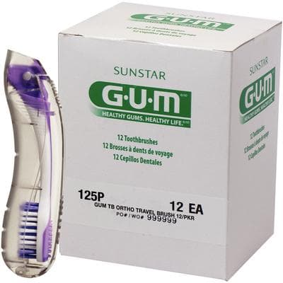 GUM Ortho Travel Toothbrush, V-Trim, Soft, 4-Row, with Snap-Lock Cap/Tongue Cleaner, 12/Box, 125PQA thumbnail 9