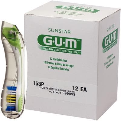 GUM Sunstar Travel Toothbrush, Regular, Dome Trim, Antibacterial Bristles, Snap-Lock Cap, 12/Bx, 153PQA thumbnail 15
