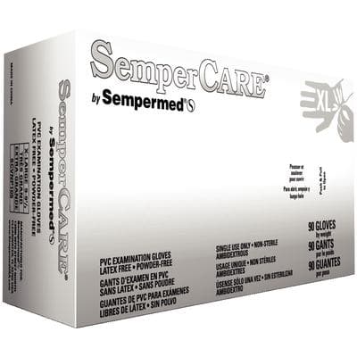 SemperCare® Stretch Vinyl Exam Gloves, Powder-Free, Latex-Free, Extra Large, White, 100/Box, 10 Boxes/Case thumbnail 2
