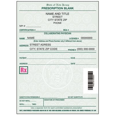 New Jersey Prescription Blanks – 1 Part, Personalized, 4" W x 5-1/2" H, 100 Sheets/Pad, 5 Pads/Pkg - Nurse Practitioner / Clinical Nurse Specialist - New Jersey Prescription Blanks – 1 Part, Personalized, 4" W x 5-1/2" H, 100 Sheets/Pad, 5 Pads/Pkg - Nurse Practitioner / Clinical Nurse Specialist - Image 1