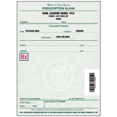 New Jersey Prescription Blanks – 1 Part, Personalized, 4" W x 5-1/2" H, 100 Sheets/Pad, 5 Pads/Pkg - Certified Nurse Midwife - New Jersey Prescription Blanks – 1 Part, Personalized, 4" W x 5-1/2" H, 100 Sheets/Pad, 5 Pads/Pkg - Certified Nurse Midwife - Image 1