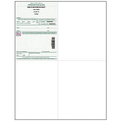 New Jersey Laser Prescription Blanks, Personalized, Health Care Facility, 4" W x 5-1/2" H (Rx), 8-1/2" W x 11" H (Overall), 1000/Pkg - New Jersey Laser Prescription Blanks – Personalized, Health Care Facility, Nurse Practitioner, Optometric, Eyewear, Physician Assistant, Midwife,  4" W x 5-1/2" H (Rx), 8-1/2" W x 11" H (Overall), 1000/Pkg - Health Care Facility - Image 1