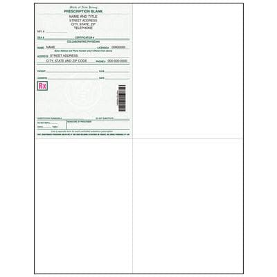 New Jersey Laser Prescription Blanks, Personalized, Nurse Practitioner / Clinical Nurse Specialist, 4" W x 5-1/2" H (Rx), 8-1/2" W x 11" H (Overall), 1000/Pkg - New Jersey Laser Prescription Blanks – Personalized, Health Care Facility, Nurse Practitioner, Optometric, Eyewear, Physician Assistant, Midwife,  4" W x 5-1/2" H (Rx), 8-1/2" W x 11" H (Overall), 1000/Pkg - Nurse Practitioner / Clinical Nurse Specialist - Image 1
