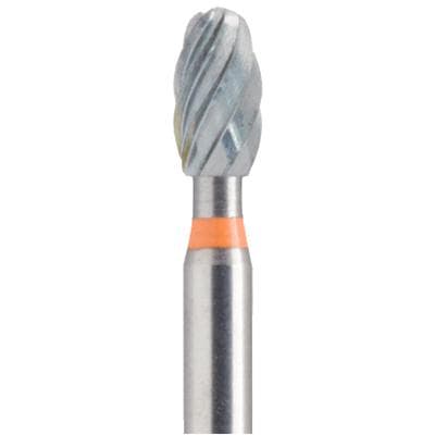 Meisinger Tungsten Carbide Twist Trimming & Finishing Bur, FG, Egg/Football, 7408, 2.3 mm, Extra Fine, Yellow/Orange, 5/Pk, D0379F-023-FG thumbnail 7
