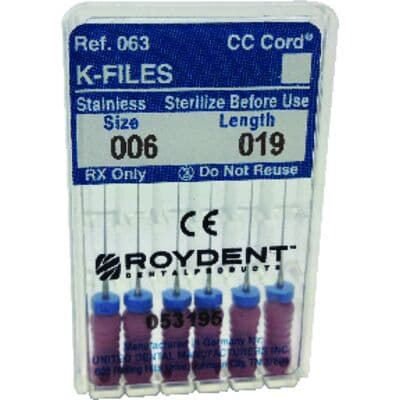 Roydent K-Type Files, Size #06, 19mm, Stainless Steel, Color-Coded Pink, 6/Pack, 06319006R thumbnail 7