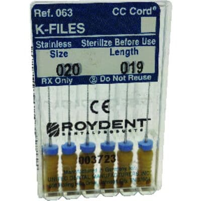Roydent K-Type Files, Size #20, 19mm, Yellow, 6/Pack, 06319020R thumbnail 4