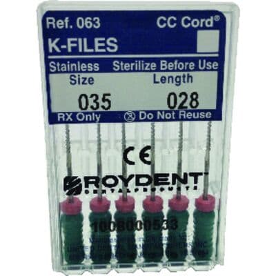 Roydent K-Type Files, 28mm, Size #35, Green, 6/Pack thumbnail 4