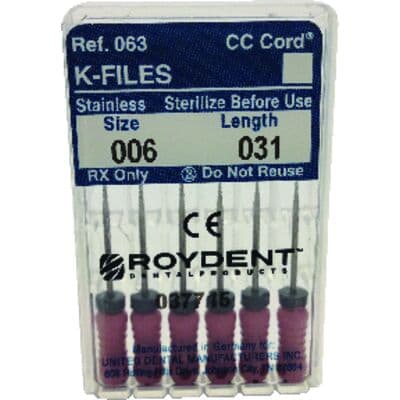 Roydent K-Type Files, Size #06, 31mm, Stainless Steel, Color-Coded Pink, 6/Pack, 06331006R thumbnail 10