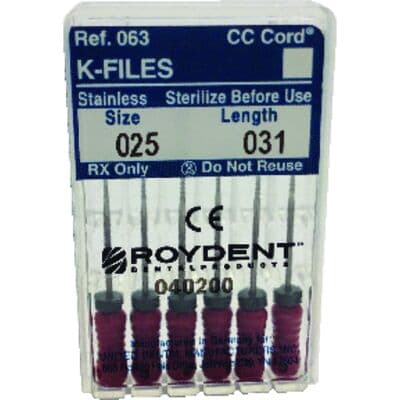 Roydent K-Type Files, Size #25, 31mm, Stainless Steel, Color-Coded Red, 6/Pack, 06331025R thumbnail 8