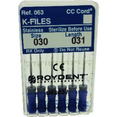 Roydent K-Type Files, Size #30, 31mm, Stainless Steel, Color-Coded Blue, 6/Pack, 06331030R thumbnail 8