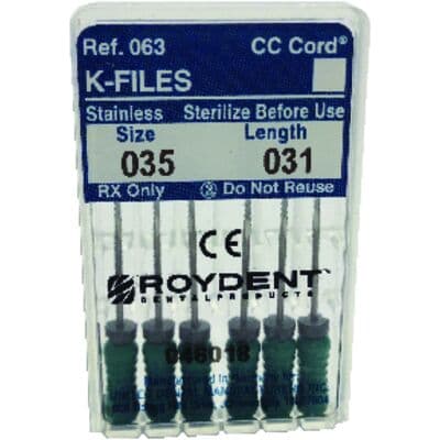 Roydent K-Type Files, Size #35, 31mm, Stainless Steel, Color-Coded Green, 6/Pack, 06331035R thumbnail 6
