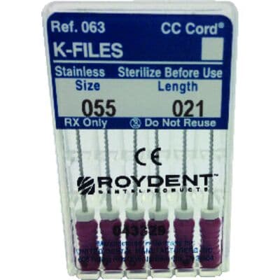 Roydent K-Files Stainless Steel with Silicone Stops, Size 55, 21mm, Red, 6/Pack, 06321055R thumbnail 6