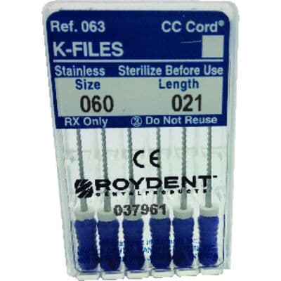 Roydent K-Files Stainless Steel with Silicone Stops, Size #60, 21mm, Blue, 6/Pack, 06321060R thumbnail 8