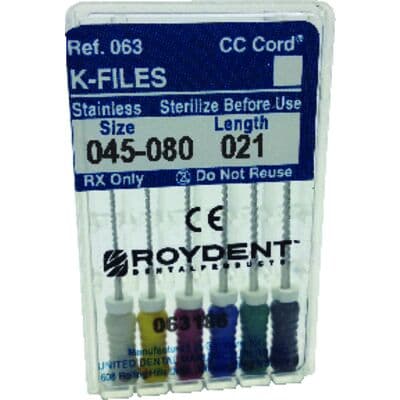 Roydent K-Type Files (K-Files), 21mm, Assorted #45-80, Stainless Steel, Color Coded, 6/Pack, 06321165R thumbnail 5