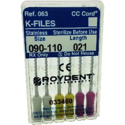 Roydent K-Type Files, 21mm, Assorted #90-110, Stainless Steel, Color Coded, 6/Pack, 06321170R thumbnail 5