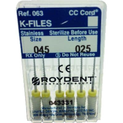 Roydent K-Type Files, Size 45, 25 mm, White, Stainless Steel, 6/Pack, 06325045R thumbnail 7