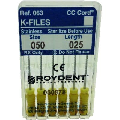 Roydent K-Type Files, Size #50, 25mm, Stainless Steel with Silicone Stops, Yellow, 6/Pack, 06325050R thumbnail 8