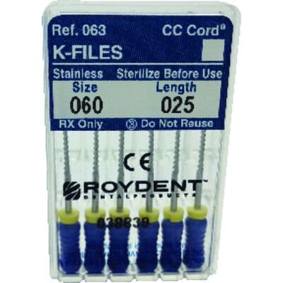 Roydent K-Type Endodontic Files, Stainless Steel, Size 60, 25mm, Blue, 6/Pack, 06325060R thumbnail 7