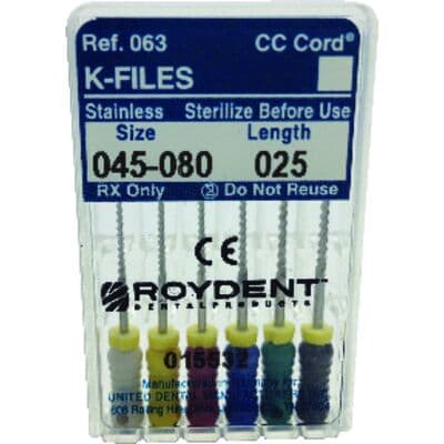 Roydent K-Type Files, Stainless Steel, 25mm, Assorted #45-80, 6/Pack, 06325165R thumbnail 5