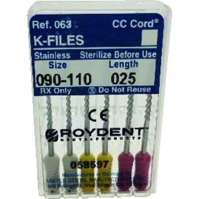 Roydent K-Type Files, 25 mm, Assorted #90-110, Stainless Steel, Color Coded, Non-Sterile, 6/Pack, 06325170R thumbnail 5