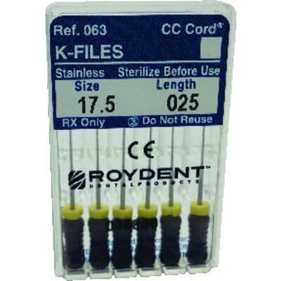 Roydent K-Type Files, 25mm, Size #17.5, Stainless Steel, Color-Coded Silicone Stops, 6/Pack, 06325017R thumbnail 6