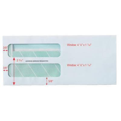 Patterson Office Supplies Double Window Envelopes, 8-7/8" W x 3-7/8" H, Security-Lined, Self-Seal with Service Endorsement, White, 500/Pkg - Double Window Envelopes - 8-7/8 W x 3-7/8 H, Security-Lined, Self-Seal with with Service Endorsement - Image 1