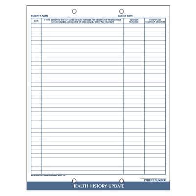 Complete Preassembled Dental System and Individual Forms - Health History Update, Blue, 8-1/2" W x 11" H, 100/Pkg thumbnail 2