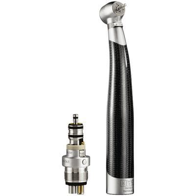 Bien Air Bora L Blackline LED High-Speed Air Handpiece, Contra Angle, Push-Button Autochuck, Triple Spray, with 4-Way Unifix Coupling Set - Bora High Speed Air Handpieces – Standard, Contra Angle, Autochuck Push Button, Triple Spray - Bora L Blackline LED + 4-way Unifix set – LED Light - Image 1