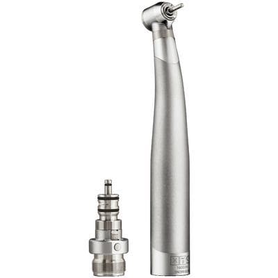 Prestige High Speed Air Handpiece, Small Contra Angle, Push Button Autochuck, Triple Spray, with 3-Way Unifix Coupling, No Light - Prestige High Speed Air Handpieces – Small, Contra Angle, Autochuck Push Button, Triple Spray - Prestige + 3-way Unifix set – No Light - Image 1