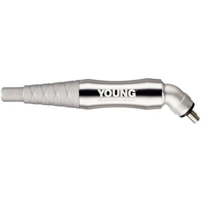 Young™ Hygiene Air Handpiece, Silver, Low Speed Contra Angle, 4-Hole Connection, with 3 Disposable Prophy Angles & Lubricant - Young™ Hygiene Air Handpieces - Silver with Disposable Prophy Angles - Image 1
