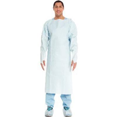 Halyard Impervious Comfort Gowns, Blue, Knit Cuff, Waist Ties, Open Back, Nonsterile, One Size Fits All, 10/Pkg thumbnail 2