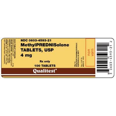 Methylprednisolone Tablets USP, 4 mg, White Oval, 100 Count Bottle (NDC 00603-4593-21) thumbnail 2