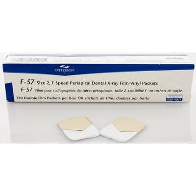 Patterson Dental Supply Intraoral X-ray Film, F Speed (F-57), Size 2, Double Film Vinyl Packets, 130/Pkg, 18410-PA - Intraoral X-ray Film, F Speed - Speed F-57, Size 2, Double Vinyl Packets, 130/Pkg - Image 1