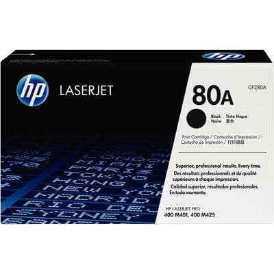 HP 80A Black Toner Cartridge (CF280A), 2,700 Page Yield, for LaserJet Pro M401/M425 Series - Hewlett-Packard Laserjet Pro - M401, M401DN, M401DW, M401N, M425, M425DN - HP 80A Black Toner, 2,700 Page Yield - Image 1