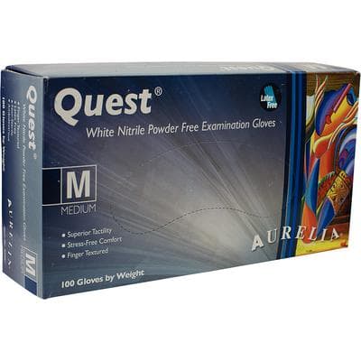 Aurelia® Quest™ White Nitrile Exam Gloves, Powder Free, Non-Sterile, Medium, 100/Box, 92897 thumbnail 2