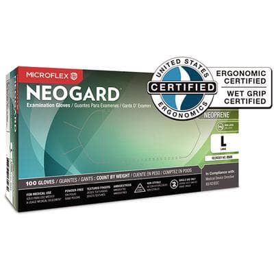 Neogard® Powder-Free Chloroprene Examination Gloves, Large, Dark Green, 100/Pkg, 10 Pkgs/Case - Neogard® Powder-Free Chloroprene Examination Gloves, 100/Pkg - Large - Image 1