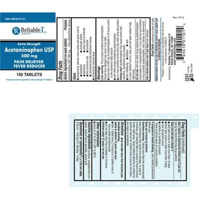 Acetaminophen Tablets, 500 mg, 100/Bottle, NDC 69618-0011-01 thumbnail 2