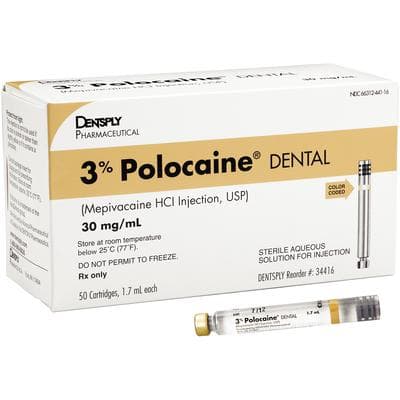 Polocaine 3% Mepivacaine Hydrochloride Injection, USP Plain, 1.7 mL Cartridges, 50/Box, 34416 thumbnail 15