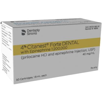 Citanest Forte 4% Prilocaine with Epinephrine 1:200,000 Dental Anesthetic Cartridges, 1.8 mL, 50/Box, 48816 thumbnail 14