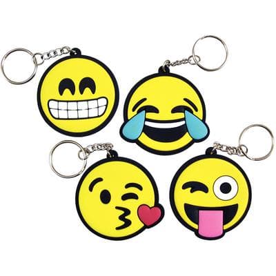 Emoticon Keychains, Assorted, 2-1/2" Rubber Disc, 1" Metal Chain with 1" Ring, 12/Pkg - Emoticon Keychains, Assorted, 2-1/2" Rubber Disc, 1" Metal Chain with 1" Ring, 12/Pkg - 12/Pkg - Image 1