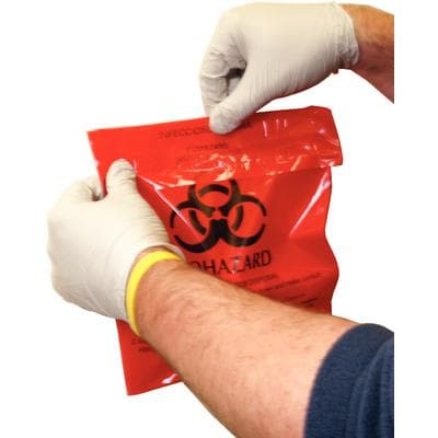 Unimed Waste Stick-On Bags, Red Biohazard, 9" x 10", 1.4 Quart, 100/Pkg thumbnail 3